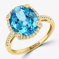 Effy  Womens Genuine Blue Topaz 14K Gold Oval Halo Cocktail Ring