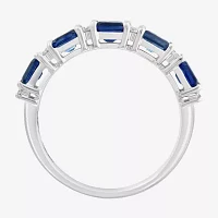 Effy  Womens 1/7 CT. T.W. Lab Created Blue Sapphire 14K White Gold Cushion Cocktail Ring