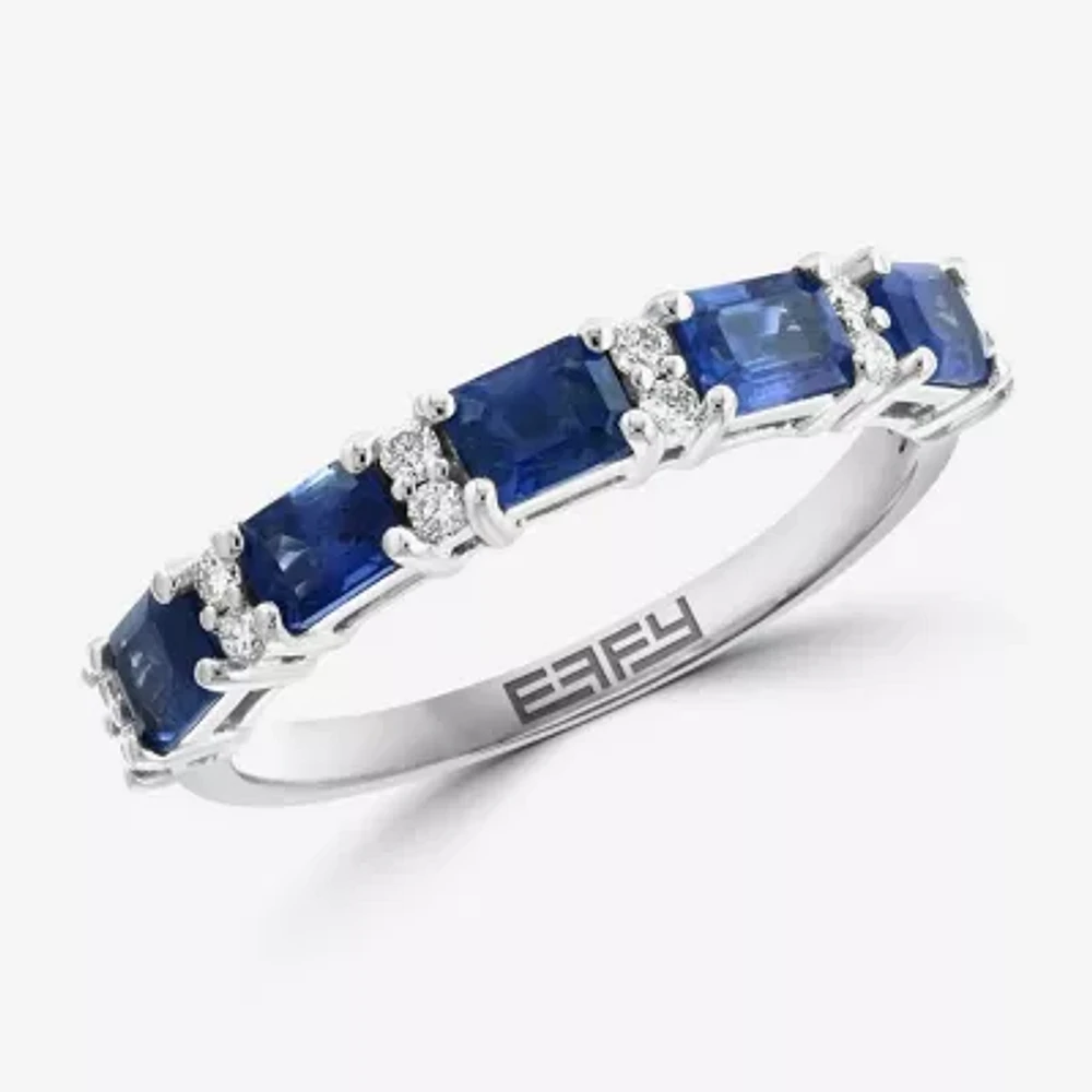 Effy Womens 1/7 CT. T.W. Lab Created Blue Sapphire 14K White Gold Cushion Cocktail Ring