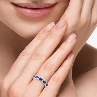 Effy  Womens 1/7 CT. T.W. Lab Created Blue Sapphire 14K White Gold Cushion Cocktail Ring