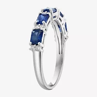 Effy  Womens 1/7 CT. T.W. Lab Created Blue Sapphire 14K White Gold Cushion Cocktail Ring