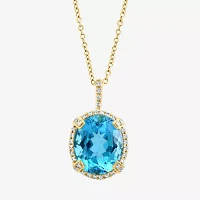 Effy  Womens Diamond Accent Genuine Blue Topaz 14K Gold Oval Pendant Necklace