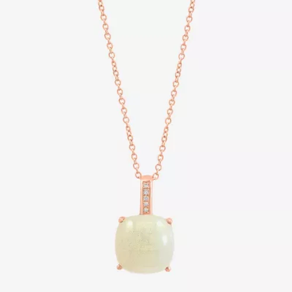 Effy  Womens Diamond Accent Genuine White Opal 14K Rose Gold Cushion Pendant Necklace