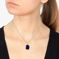 Effy  Womens Diamond Accent Lab Created Blue Sapphire 14K White Gold Cushion Pendant Necklace