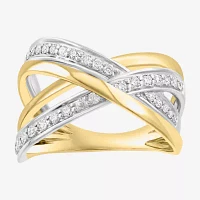 Effy  3/8 CT. T.W. Natural White Diamond 14K Two Tone Gold Crossover Band