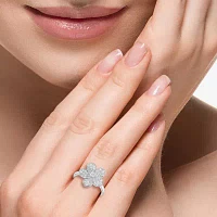 Effy  (E-F / Vs2-Si1) Womens 3/4 CT. T.W. Lab Grown White Diamond Sterling Silver Flower Cocktail Ring