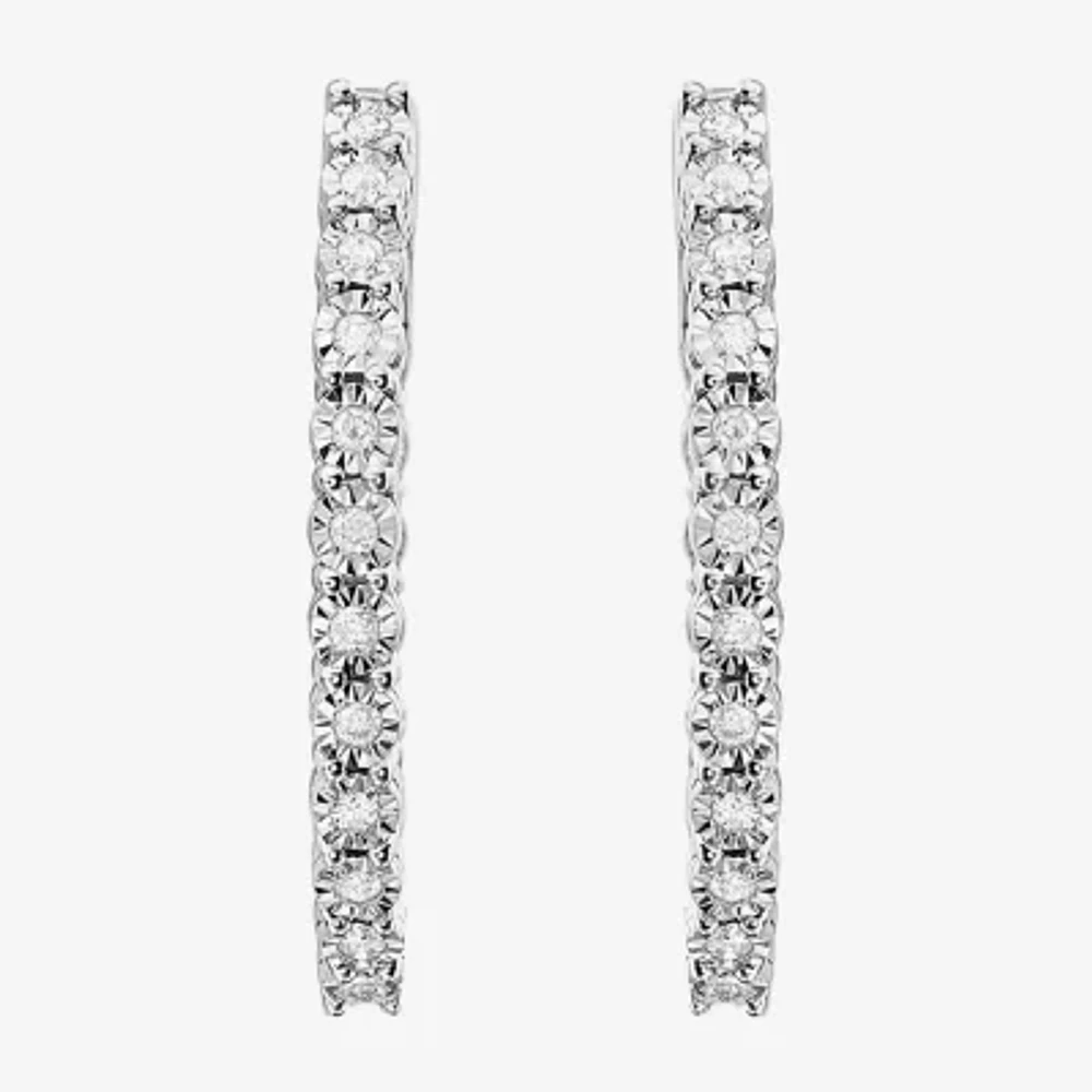 Effy  1/5 CT. Natural White Diamond Sterling Silver 27.9mm Hoop Earrings