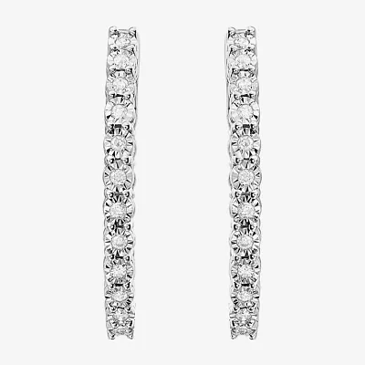 Effy  1/5 CT. Natural White Diamond Sterling Silver 27.9mm Hoop Earrings