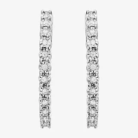 Effy  1/5 CT. Natural White Diamond Sterling Silver 27.9mm Hoop Earrings