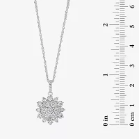 Effy  Womens 1/2 CT. T.W. Natural White Diamond Sterling Silver Flower Pendant Necklace