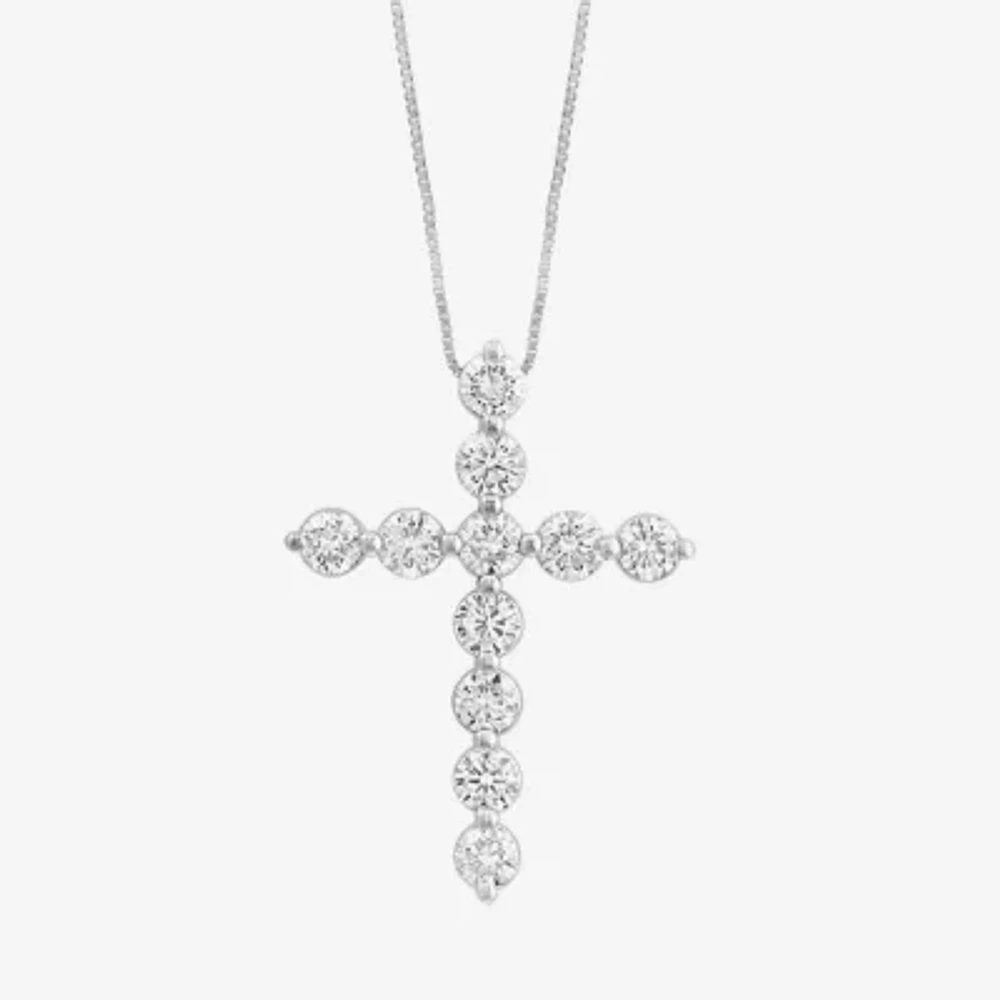 Effy  (G / Vs2-Si1) Womens 1 CT. T.W. Lab Grown White Diamond 14K White Gold Cross Pendant Necklace