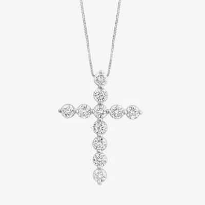 Effy  (G / Vs2-Si1) Womens 1 CT. T.W. Lab Grown White Diamond 14K White Gold Cross Pendant Necklace