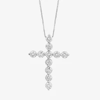 Effy  (G / Vs2-Si1) Womens 1 CT. T.W. Lab Grown White Diamond 14K White Gold Cross Pendant Necklace