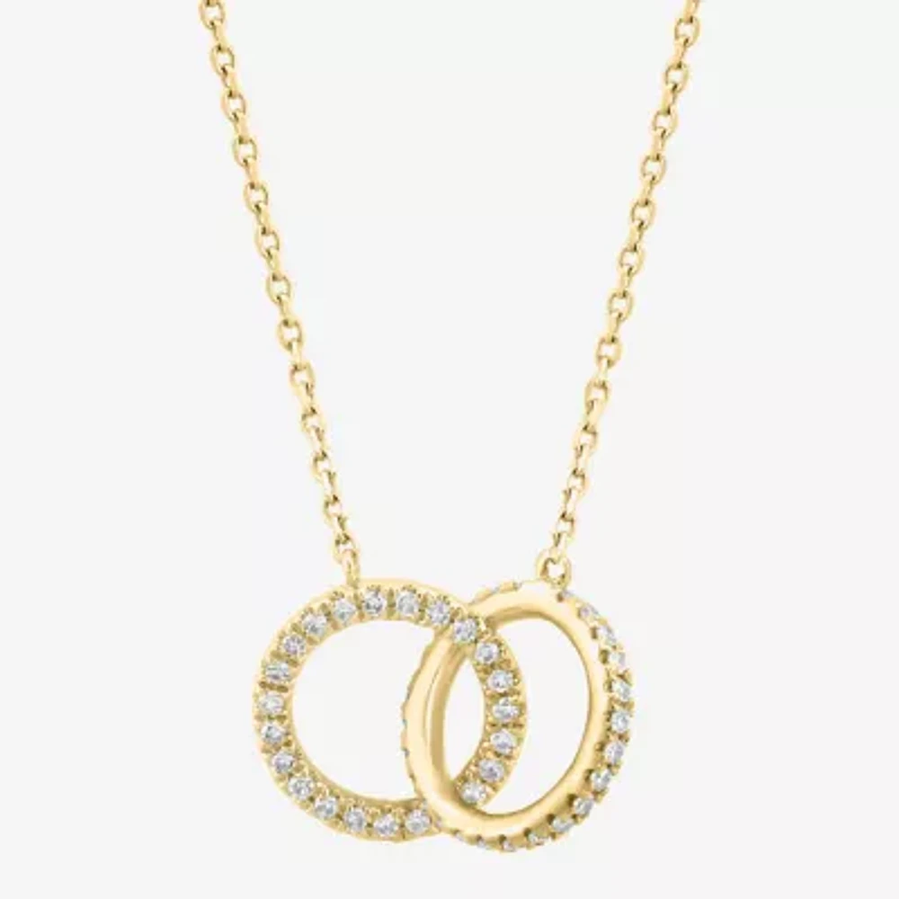 Effy  Womens 1/4 CT. T.W. Natural White Diamond 14K Gold Circle Pendant Necklace