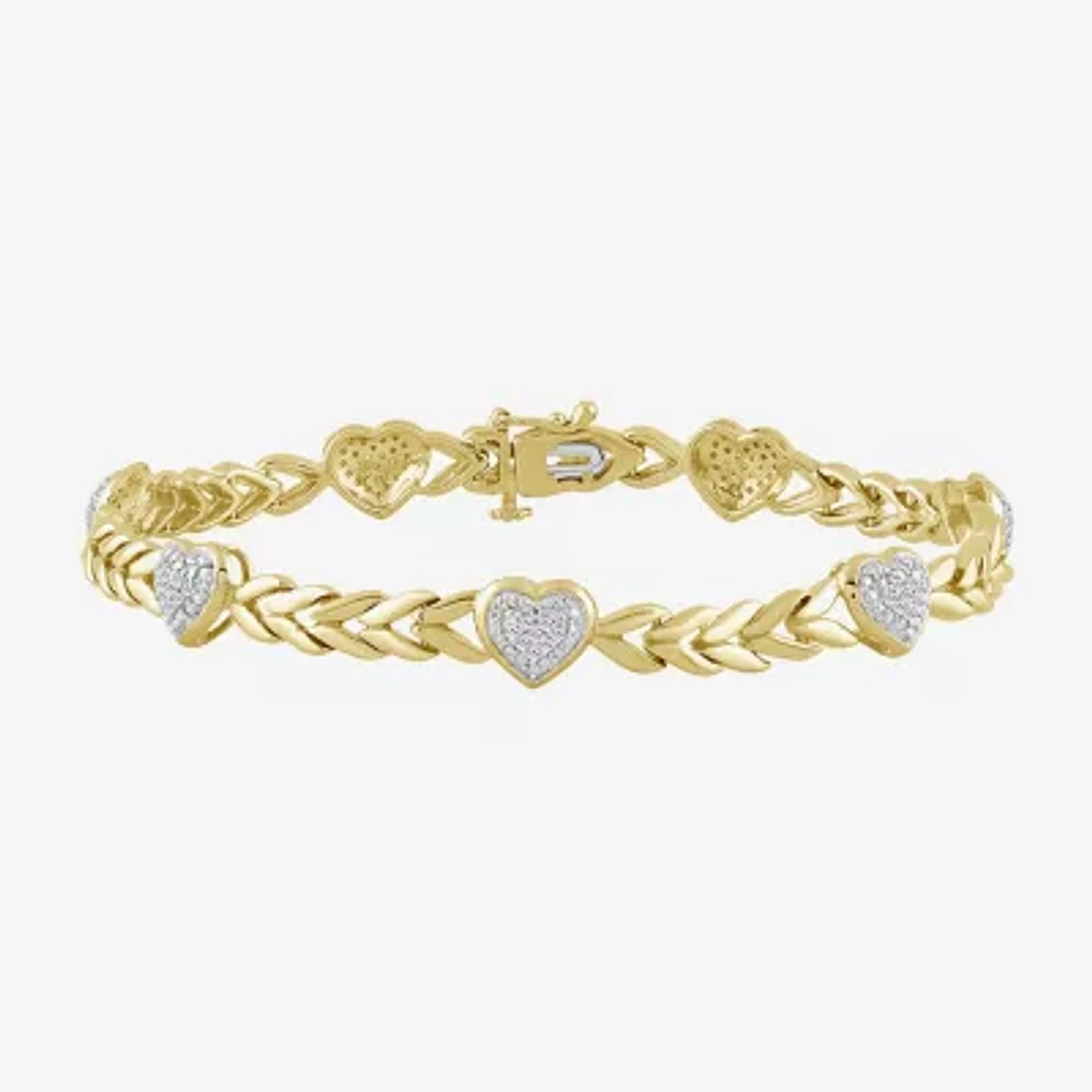 Womens 1/5 CT. Natural White Diamond 10K Gold Over Silver Heart 7 Inch Tennis Bracelet