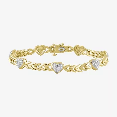 Womens 1/5 CT. Natural White Diamond 10K Gold Over Silver Heart 7 Inch Tennis Bracelet