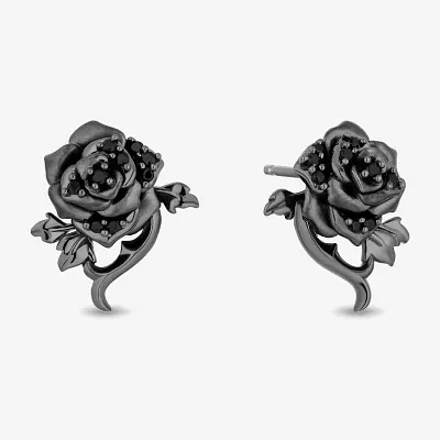 Enchanted Disney Fine Jewelry 1/6 CT. T.W. Natural Black Diamond Sterling Silver 14.8mm Flower Maleficent Stud Earrings