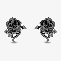 Enchanted Disney Fine Jewelry 1/6 CT. T.W. Natural Black Diamond Sterling Silver 14.8mm Flower Maleficent Stud Earrings