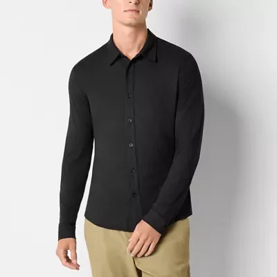 Stylus Mens Moisture Wicking Knit Regular Fit Long Sleeve Button-Down Shirt