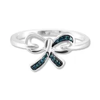 Womens Diamond Accent Mined Blue Diamond Sterling Silver Bow Cocktail Ring