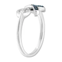 Womens Diamond Accent Natural Blue Diamond Sterling Silver Bow Cocktail Ring