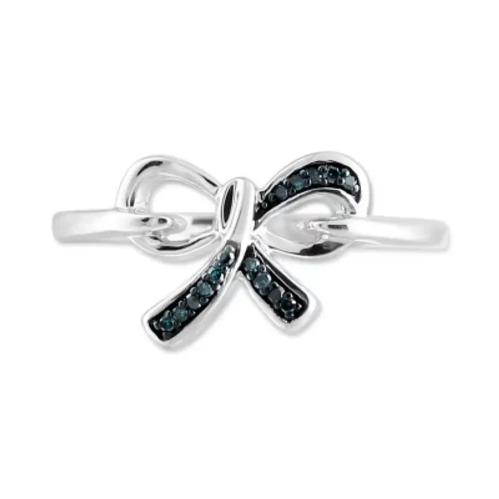 Womens Diamond Accent Natural Blue Diamond Sterling Silver Bow Cocktail Ring