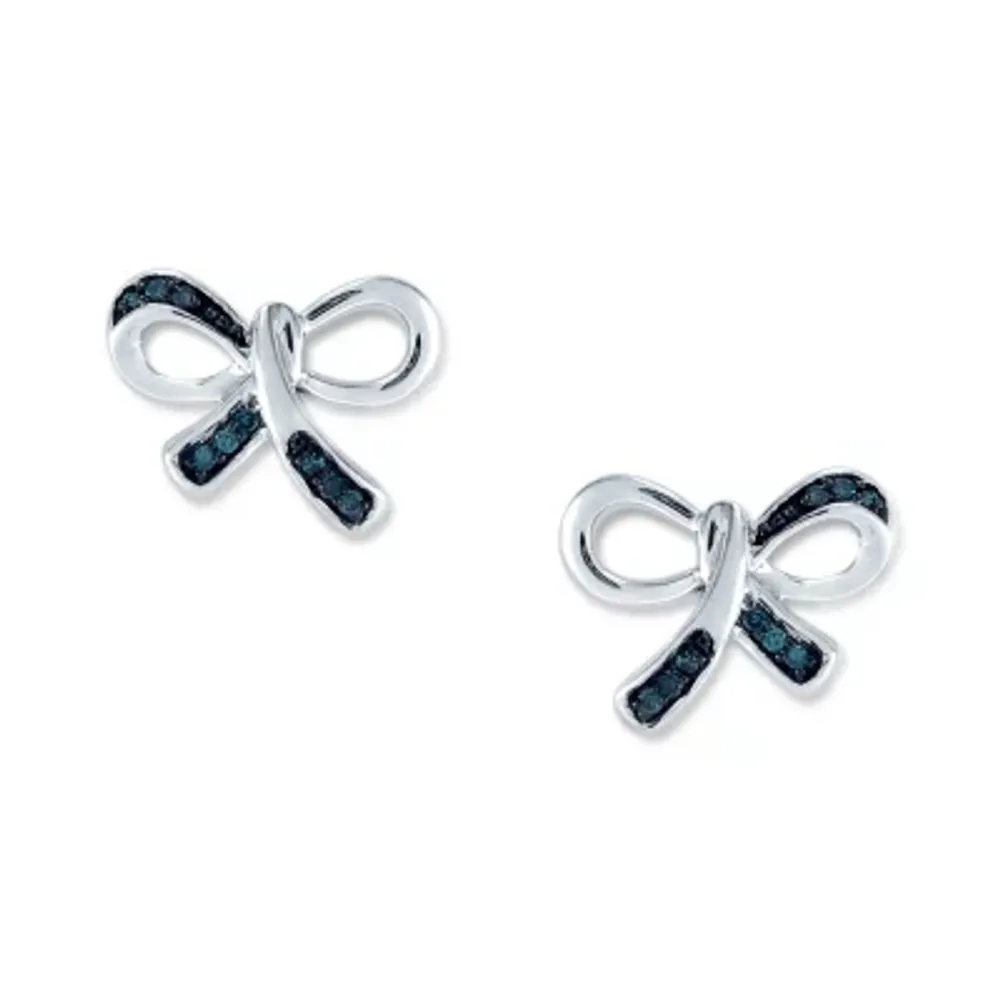 Diamond Accent Natural Blue Diamond Sterling Silver 9mm Bow Stud Earrings