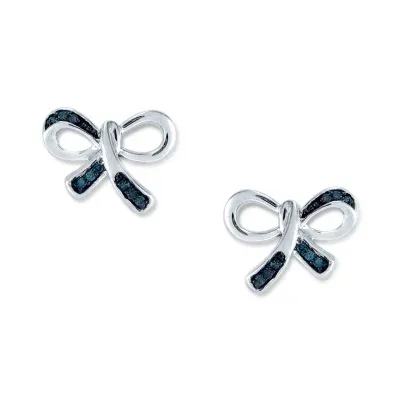 Diamond Accent Natural Blue Diamond Sterling Silver 9mm Bow Stud Earrings