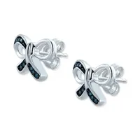 Diamond Accent Natural Blue Diamond Sterling Silver 9mm Bow Stud Earrings