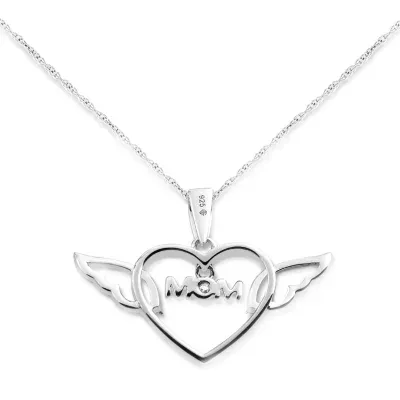"Mom" Womens 1/10 CT. T.W. Mined White Diamond Sterling Silver Heart Pendant Necklace