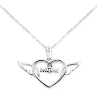 Mom" Womens 1/10 CT. T.W. Natural Diamond Sterling Silver Heart Pendant Necklace