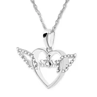 Mom" Womens 1/10 CT. T.W. Mined Diamond Sterling Silver Heart Pendant Necklace