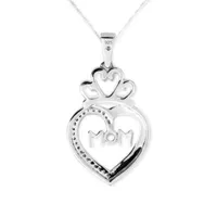 Mom" Womens Diamond Accent Mined White Diamond Sterling Silver Heart Pendant Necklace