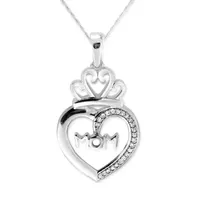 Mom" Womens Diamond Accent Mined White Diamond Sterling Silver Heart Pendant Necklace
