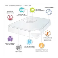 Sleep Philosophy Hypoallergenic 3" Cooling Gel Memory Foam Mattress Topper with Removable Cover