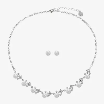 Monet Jewelry Silver Tone Collar Necklace And Stud Earring 2-pc. Simulated Pearl Jewelry Set