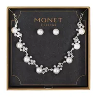 Monet Jewelry Silver Tone Collar Necklace And Stud Earring 2-pc. Simulated Pearl Jewelry Set