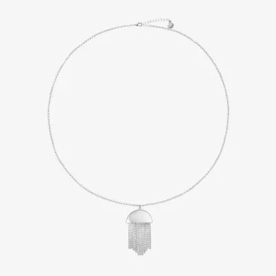 Liz Claiborne Silver Tone Tassel 32 Inch Cable Pendant Necklace