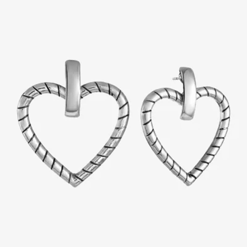 Liz Claiborne Silver Tone Heart Drop Earrings