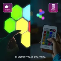 Iconic HexGlow Tile Lights, Six Hexagonal Lights with Full RGB Spectrum LEDs and Touch Controls