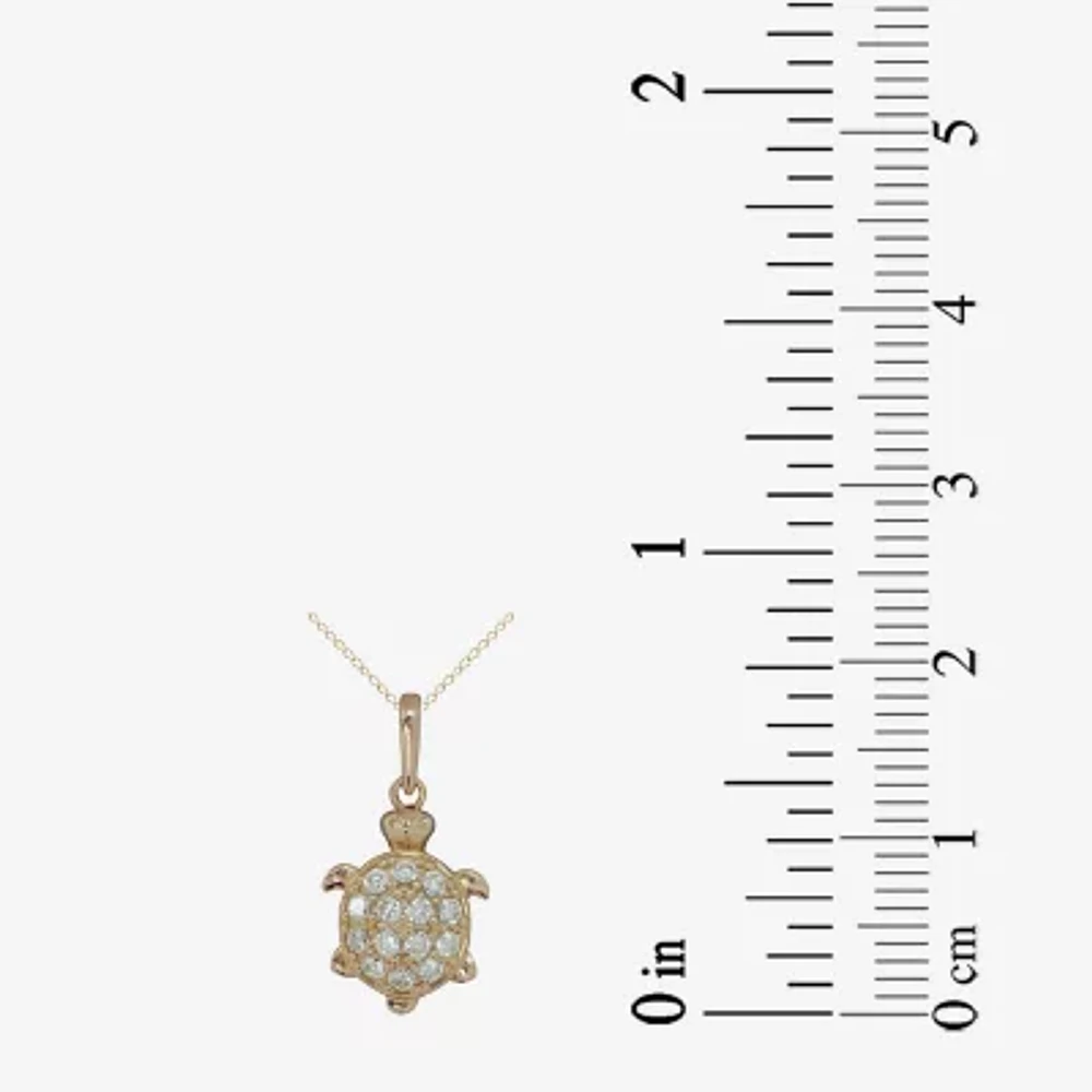 Turtle Girls Lab Created White Cubic Zirconia 14K Gold Pendant Necklace