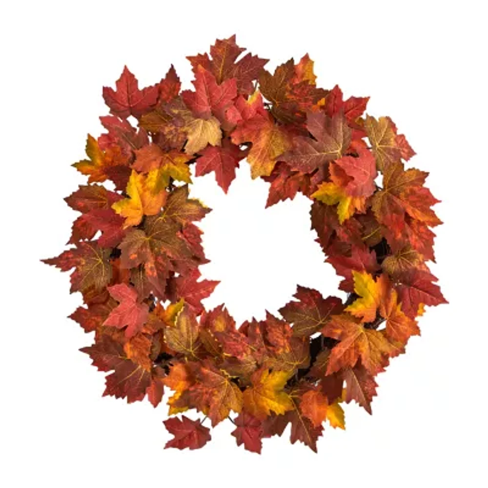 Nearly Natural "22"" Maple Leaf Faux" Indoor Wreath