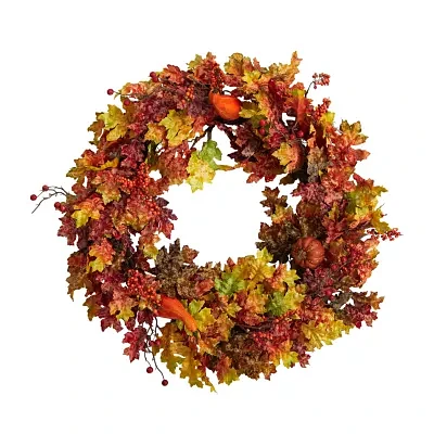 Nearly Natural 32" Leaf Berries & Pumpkin Faux Wreath