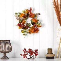 Nearly Natural 6.5" Faux Hydrangea & Pinecones Wreath