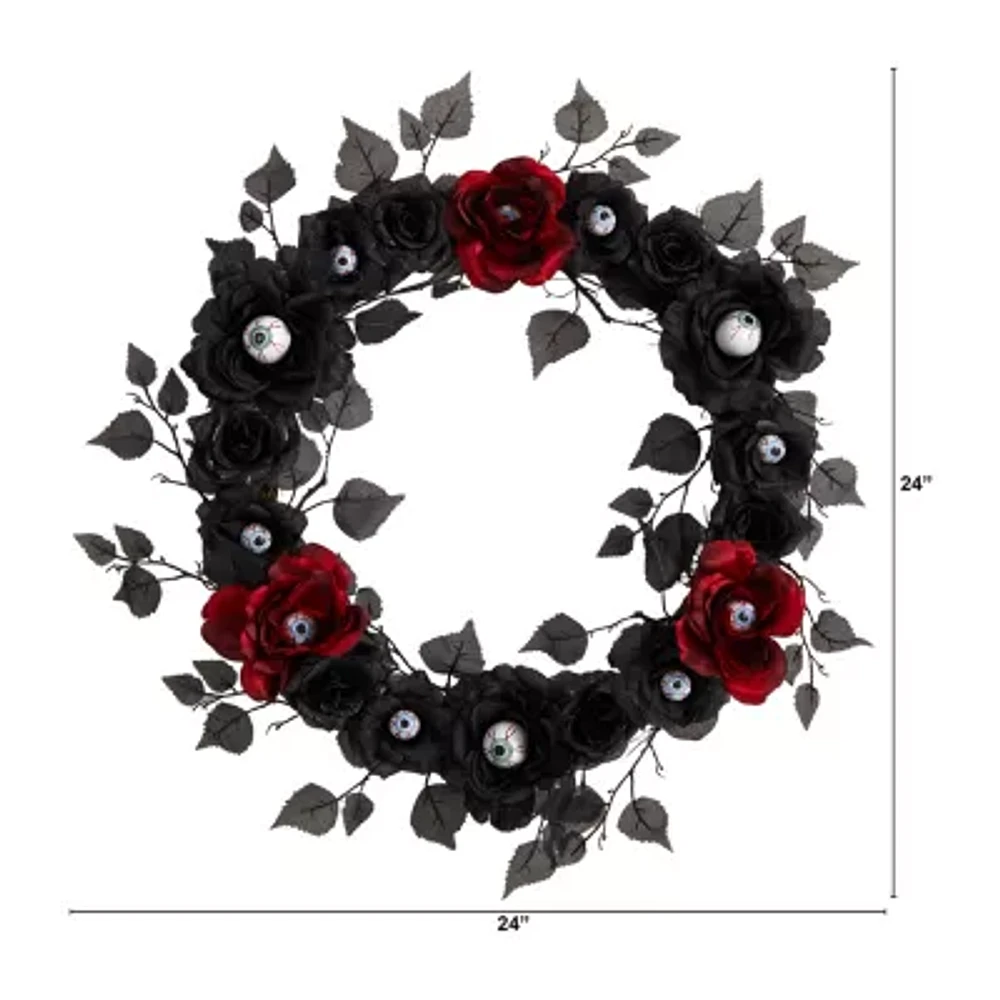 Nearly Natural 24" Eyeball Rose Halloween Faux Wreath