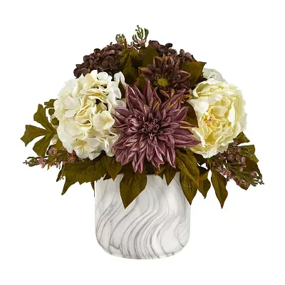 Nearly Natural Faux Peony Hydrangea & Dahlia Floral Arrangement