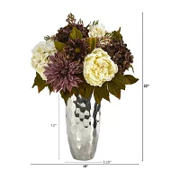 Nearly Natural Faux Peony Hydrangea & Dahlia Floral Arrangement