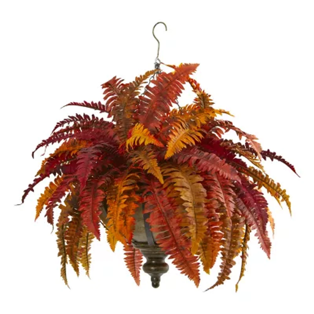 Nearly Natural "28"" Faux Fern Orange" Artificial Plant