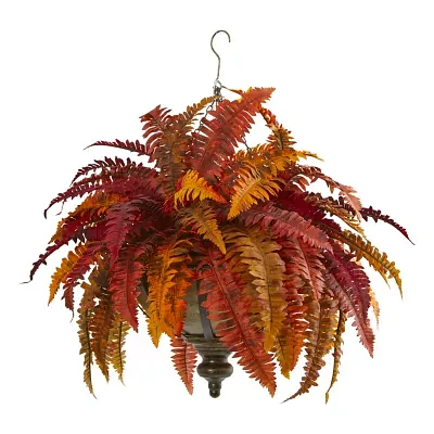 Nearly Natural "28"" Faux Fern Orange" Artificial Plant