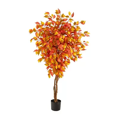 Nearly Natural 5ft Autumn Ficus Fall Artificial Plant